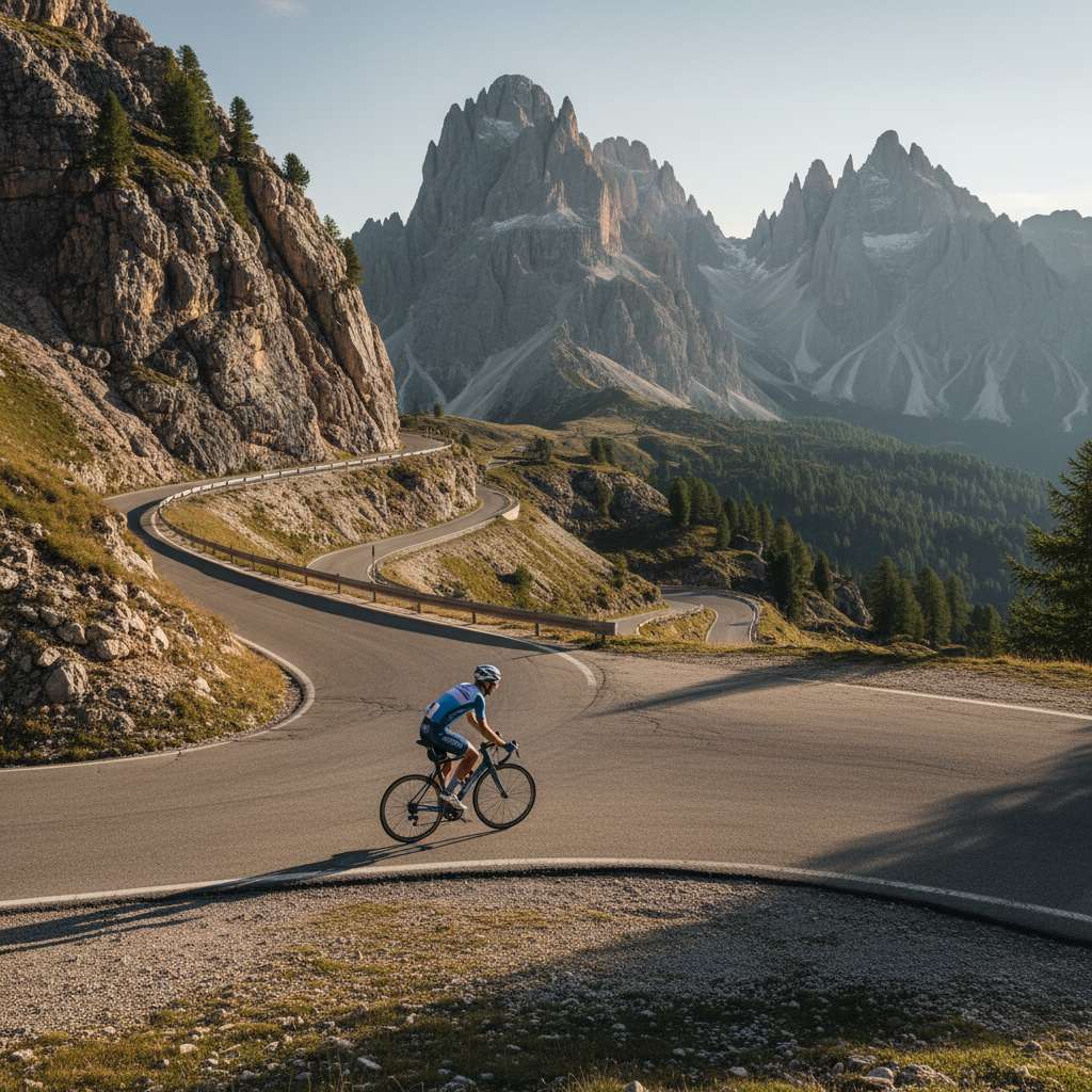 Strada di montagna nelle Dolomiti per ciclismo