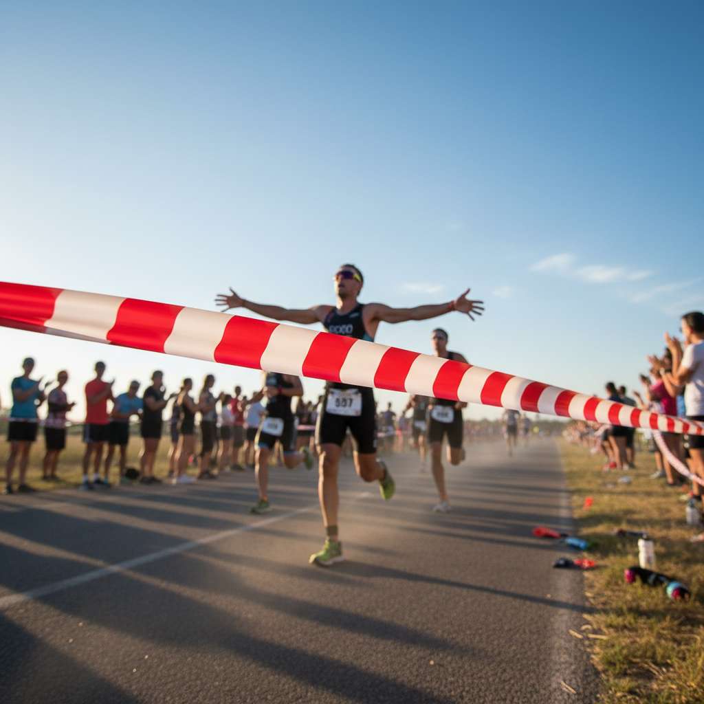 Atleta di triathlon al traguardo